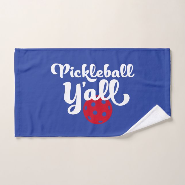Pickleball Y'all Funny Red White Blue  Hand Towel (Hand Towel)