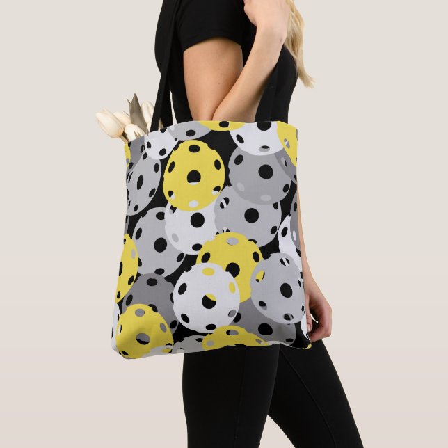 💛Pickleball - yellow, grey on black, 2021 colours Tote Bag (Close Up)