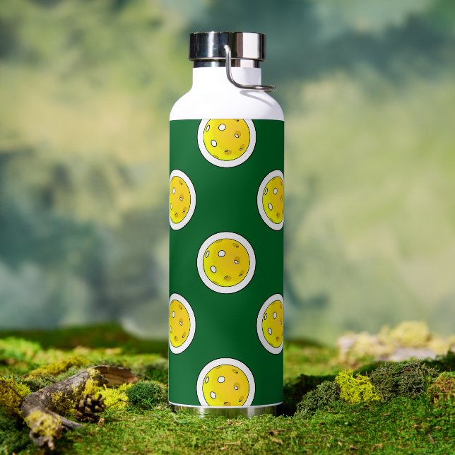 Pickleball Yellow Pickleballs Polka Dots Green Water Bottle (Outdoor)