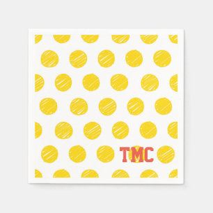 Pickleball Yellow Polka Dot Balls Custom Initials Napkin