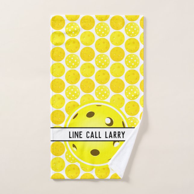 Pickleball Yellow White Pickleballs Personalised  Hand Towel (Hand Towel)