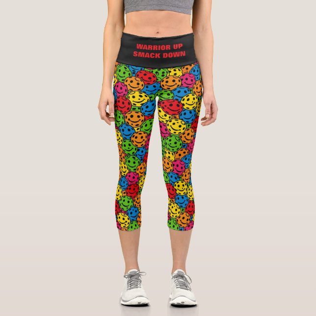 Pickleball Yoga Warrior Up Smack Down Capri Leggings (Front)