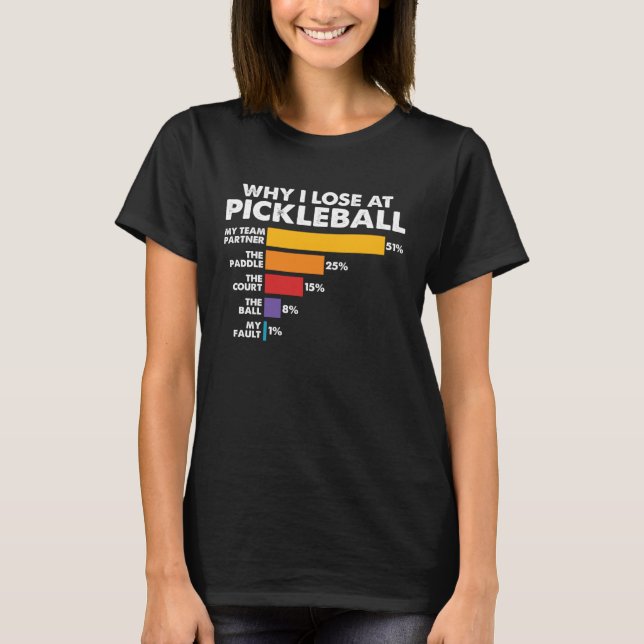 Pickleballers Humor Saying Why I Lose at Picklebal T-Shirt (Front)