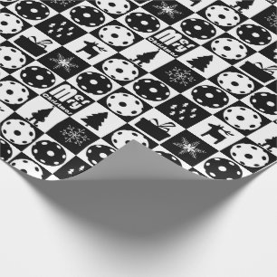 Pickleballs Merry Christmas 🎄 black and white Wrapping Paper