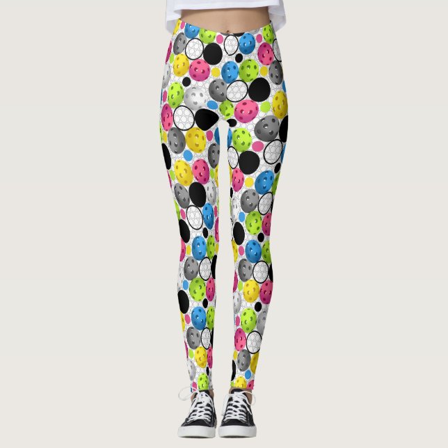 Pickleballs on a grid and white backgroud Leggings (Front)