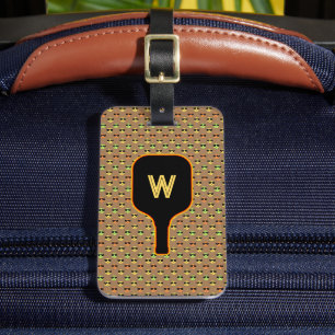 Pickleballs & paddle monogram (brown) luggage tag