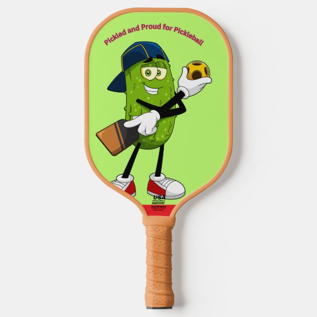 Pickled and Funny Pickle Cartoon Pickleball Design Paddle (Front)
