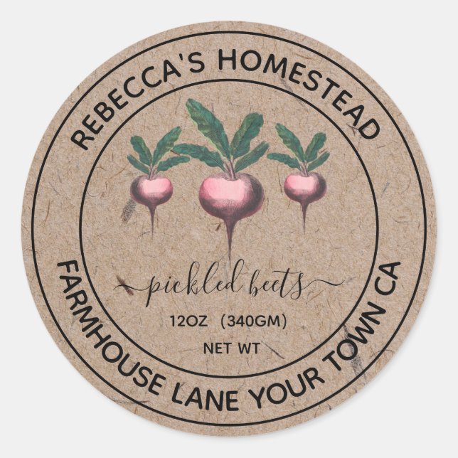 Pickled Beets  Kraft Paper Canning Jar Labels (Front)