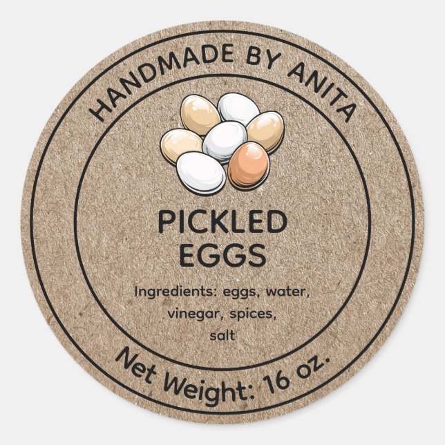 Pickled Eggs Jar Label Kraft Paper Themed Design (Front)