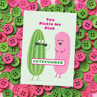Pickled Pink | Cute Cucumber Kids Valentine Card 
