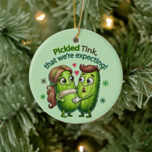 Pickled Tink That We're Expecting Pickle Couple Ceramic Ornament