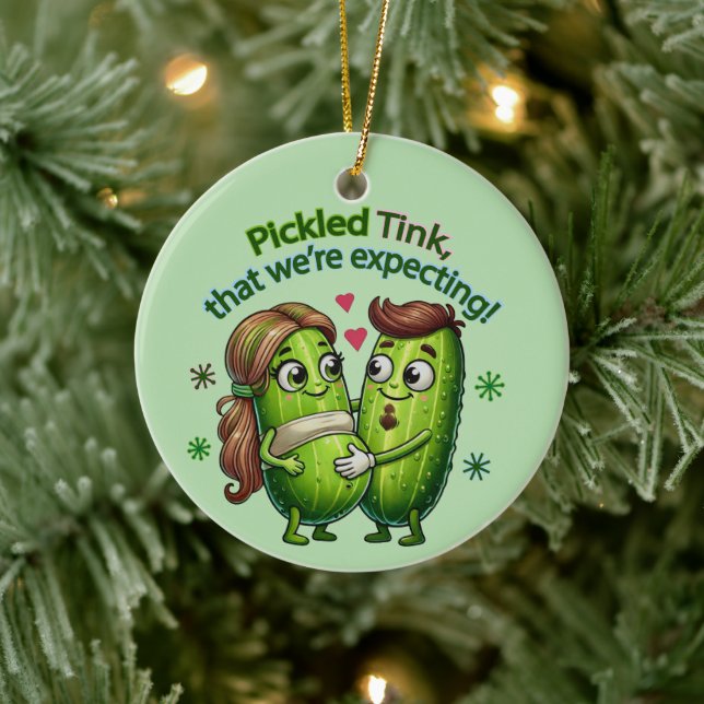 Pickled Tink That We're Expecting Pickle Couple Ceramic Ornament (Tree)