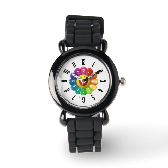 PickleKids™ Rainbow Flower Kids Black Watch  (Front)