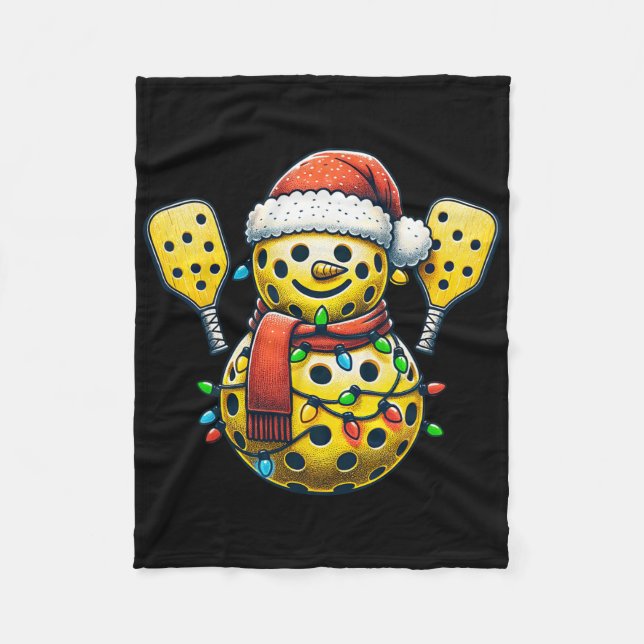 Picklell Snowman Santa Hat Lights Christmas Pickle Fleece Blanket (Front)