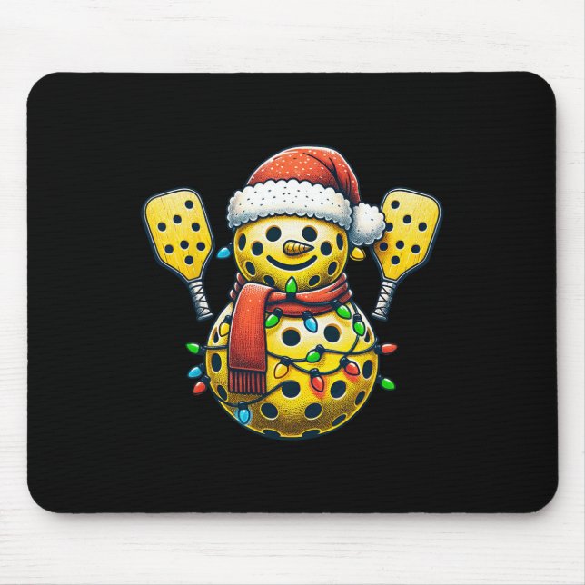 Picklell Snowman Santa Hat Lights Christmas Pickle Mouse Pad (Front)