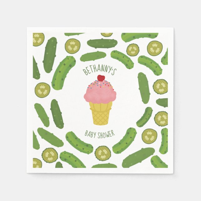 Pickles and Ice Cream Girl Baby Shower Napkin (Front)