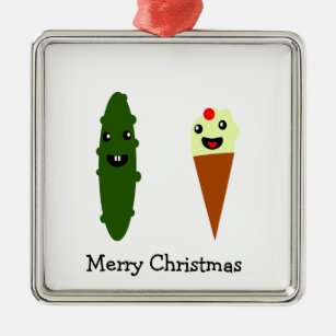 Pickles and Ice Cream Merry Christmas Metal Ornament