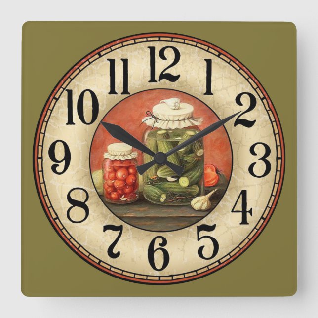 Pickles and Jars Square Wall Clock (Front)