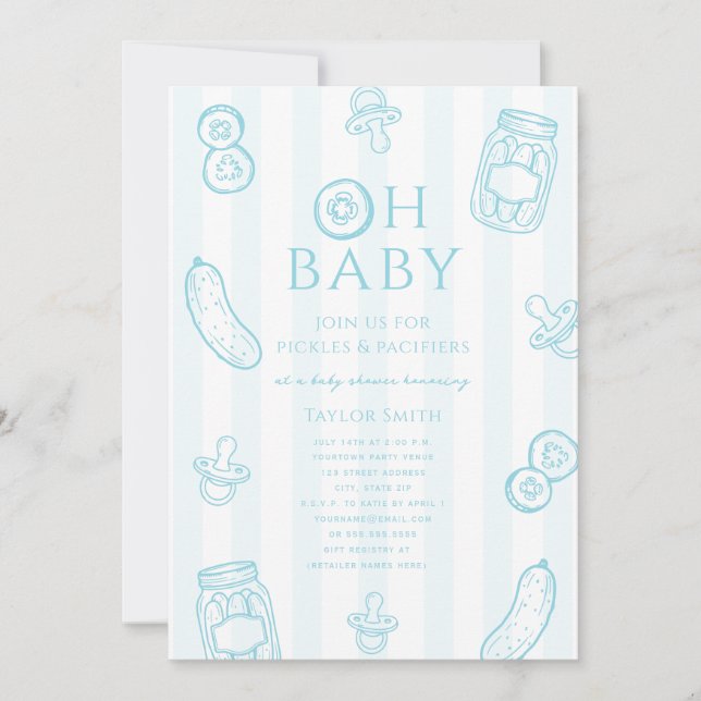 Pickles & Pacifiers Blue Boy Baby Shower Invitation (Front)