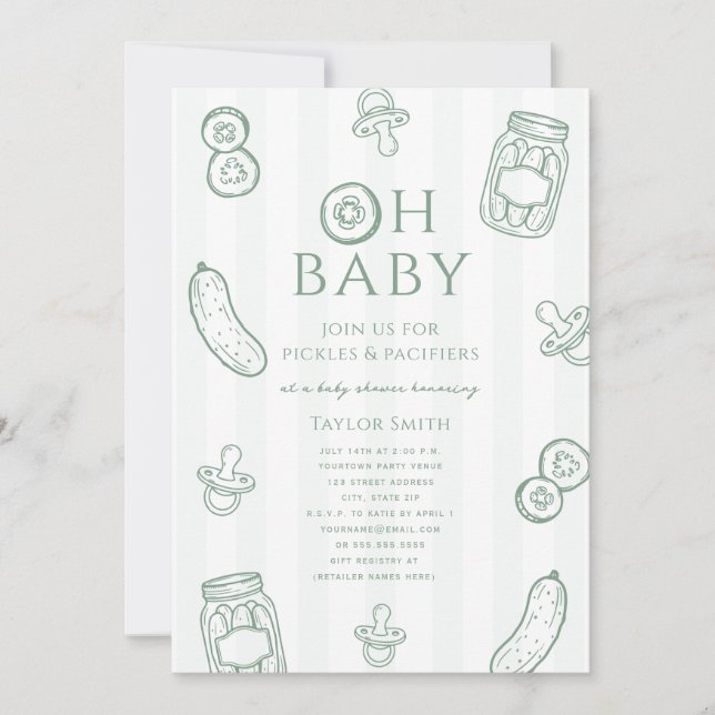 Pickles & Pacifiers Green Neutral Baby Shower Invitation (Front)