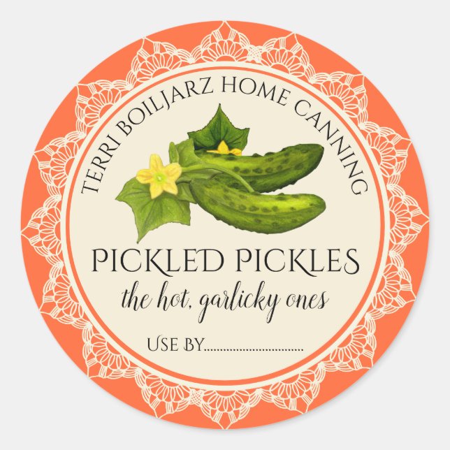 pickles pickled cucumber personalised home canning classic round sticker (Front)