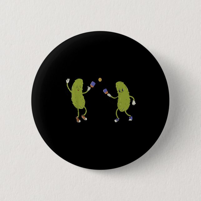 Pickles playing pickleball funny pickleball player 6 cm round badge (Front)