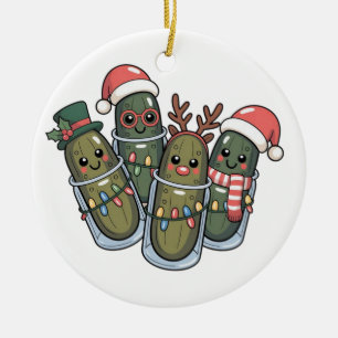 Pickles with Reindeer Horns Santa Pickle Lovers Ceramic Ornament