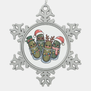 Pickles with Reindeer Horns Santa Pickle Lovers Snowflake Pewter Christmas Ornament