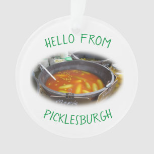Picklesburgh greetings ornament