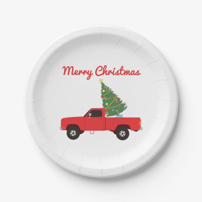 Pickup Truck Christmas Tree Paper Plate (Front)