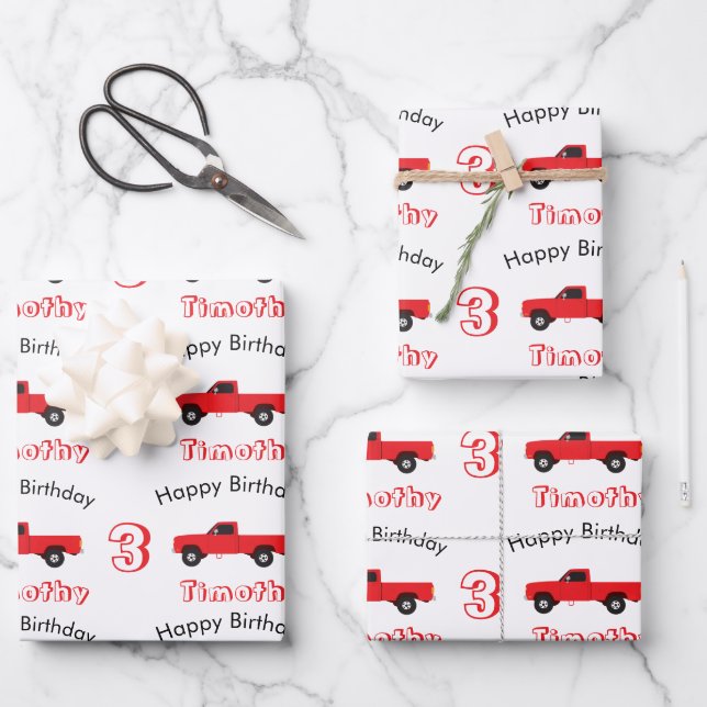 Pickup Truck Transportation Trucks Name & Age  Wrapping Paper Sheet (Front)