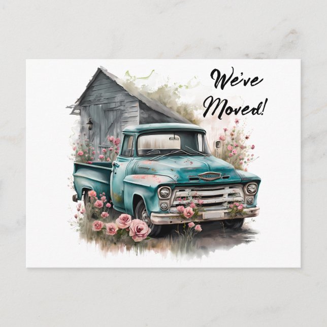Pickup Truck We've Moved Postcard (Front)
