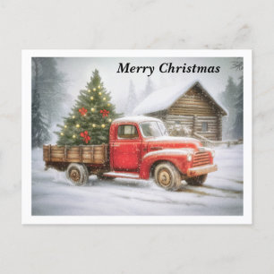 Pickup truck with Christmas tree Holiday Postcard