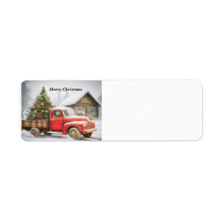 Pickup truck with Christmas tree Return Address Label