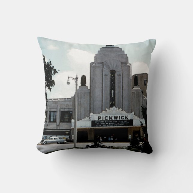 Pickwick Movie Theatre Park Ridge Watercolor Art Cushion (Front)
