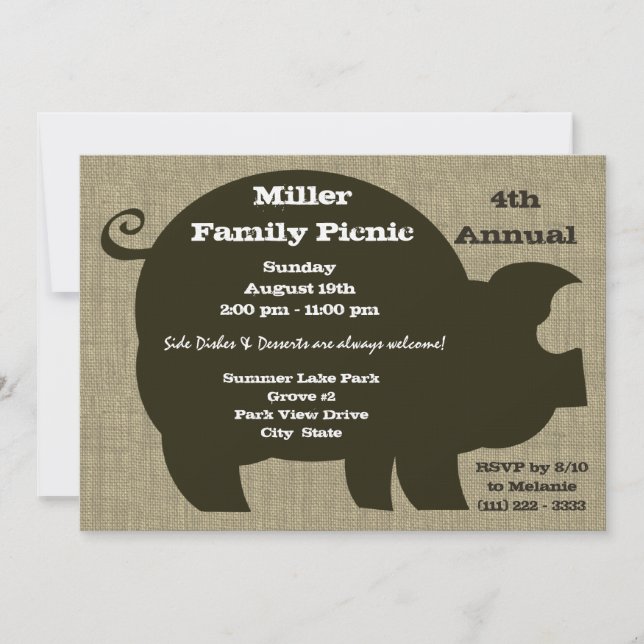 Picnic and BBQ Brown Hog Invitation (Front)