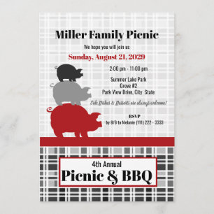 Picnic and BBQ Plaid with Pigs Invitation