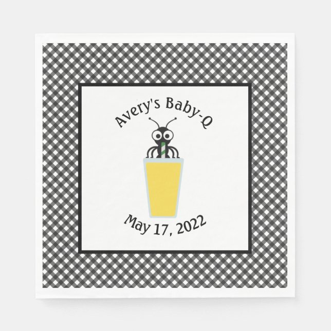 Picnic Ant Lemonade Black Gingham   Napkin (Front)