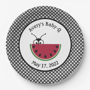 Picnic Ant Watermelon Black Gingham  Paper Plate