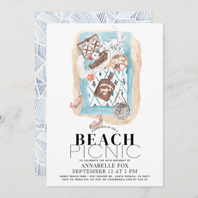 Picnic at the Beach Adult Birthday Invitation (Front/Back)