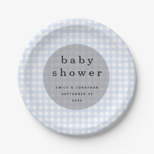 Picnic Baby Shower Names Date Blue Gingham Paper Plate