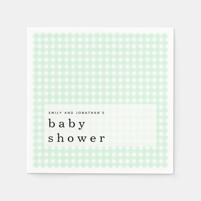 Picnic Baby Shower Names Green Gingham Napkin (Front)