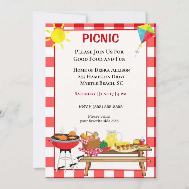 Picnic Barbecue Cookout Grilling Invitation (Front)
