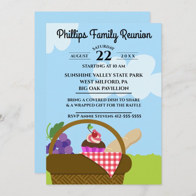 Picnic Basket Cloudy Sky Family Reunion Invitation (Front/Back)