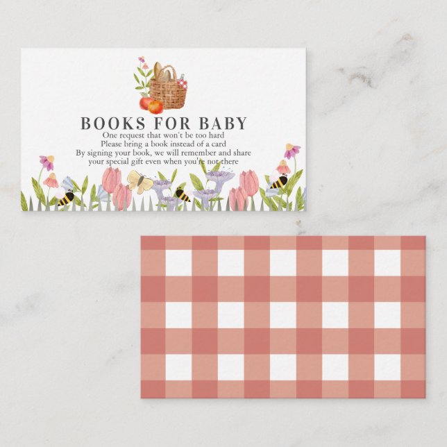 Picnic Basket Floral Baby Shower Book Request Encl Enclosure Card (Front/Back)