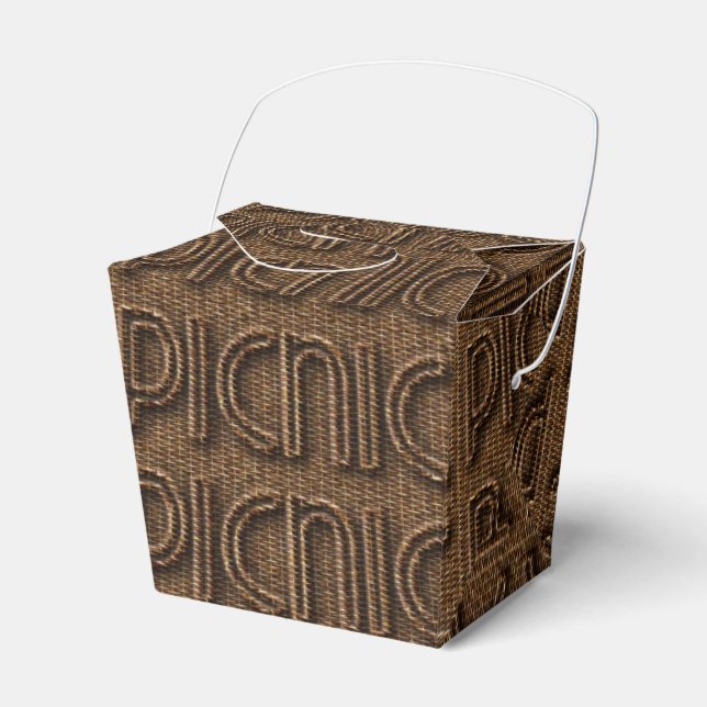Picnic Basket Funny Wicker Typography Brown Party Favour Box (Front Side)
