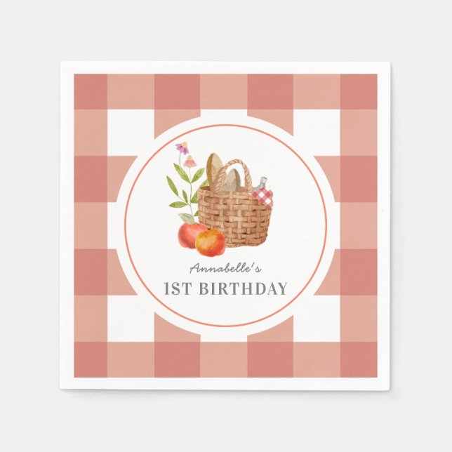 Picnic Basket Red GIngham Birthday Napkins (Front)