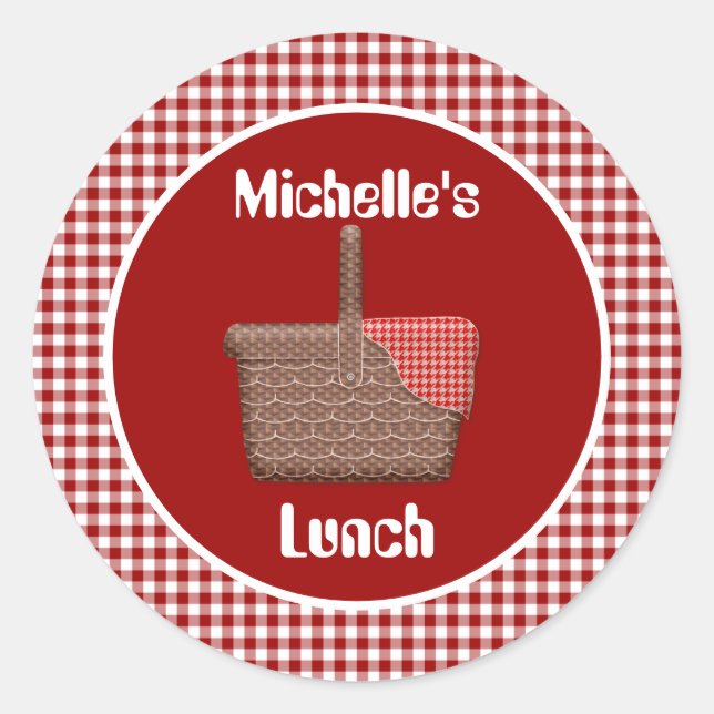 Picnic Basket Red Plaid Personalised Lunch Classic Round Sticker (Front)