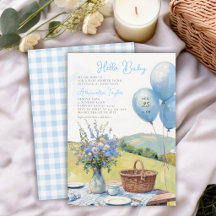 Picnic Blue Balloons Wildflowers Boy Baby Shower