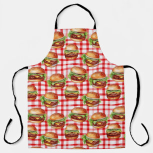Picnic Burger Delight Retro Gingham & Cheeseburger Apron